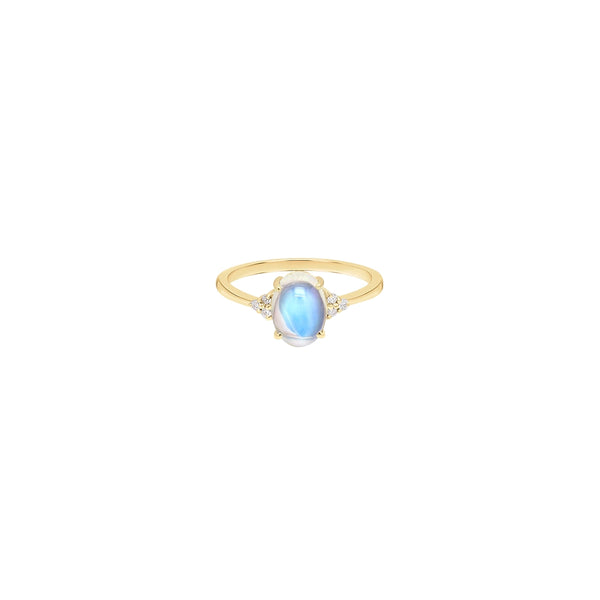 18K Gold Cabochon Moonstone Diamond Ring