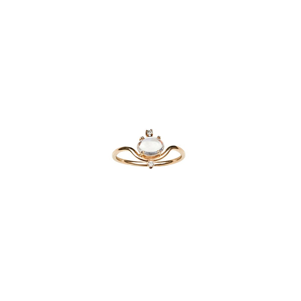 18K Gold Cuddled Moonstone Diamond Ring