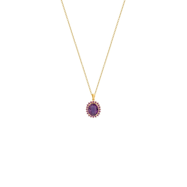 18K Gold Halo Amethyst Necklace