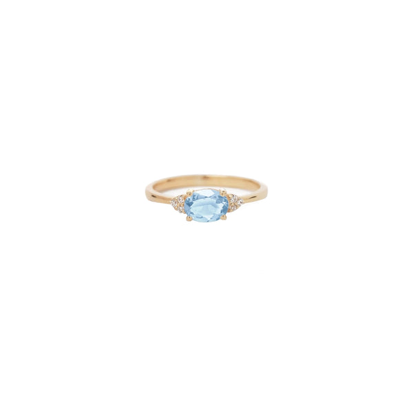 18K Gold Horizontal Oval Topaz Diamond Ring