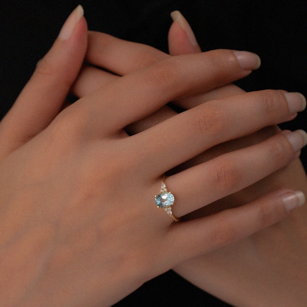18K Gold Oval Topaz Diamond Anniversary Ring