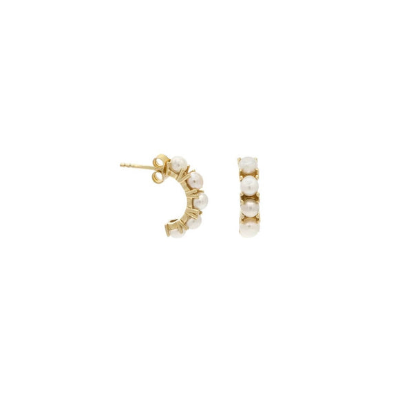 18K Gold Pearl Half Hoop Earrings