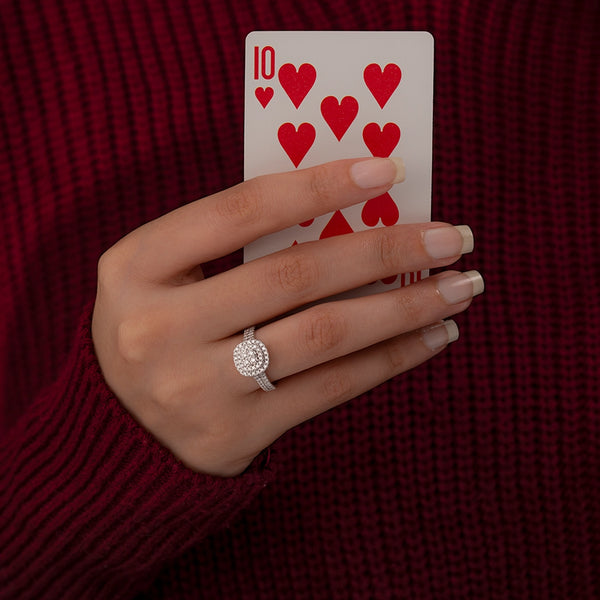 18K White Gold Diamond Cushion Cluster Halo Bridal Ring