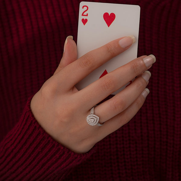 18K White Gold Diamond Pear Cluster Halo Bridal Ring