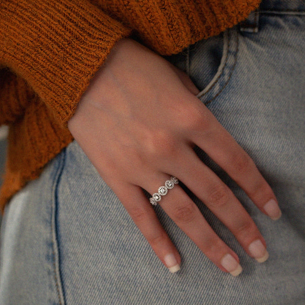 18K White Gold Halo Diamond Half Eternity Band